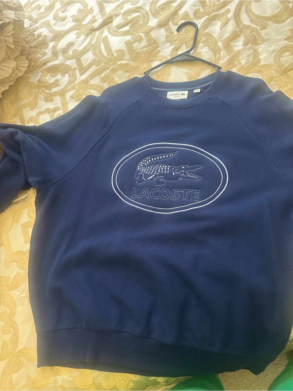 Lacoste Men’s Navy Blue Crewneck Sweatshirt with Embroidered Croc